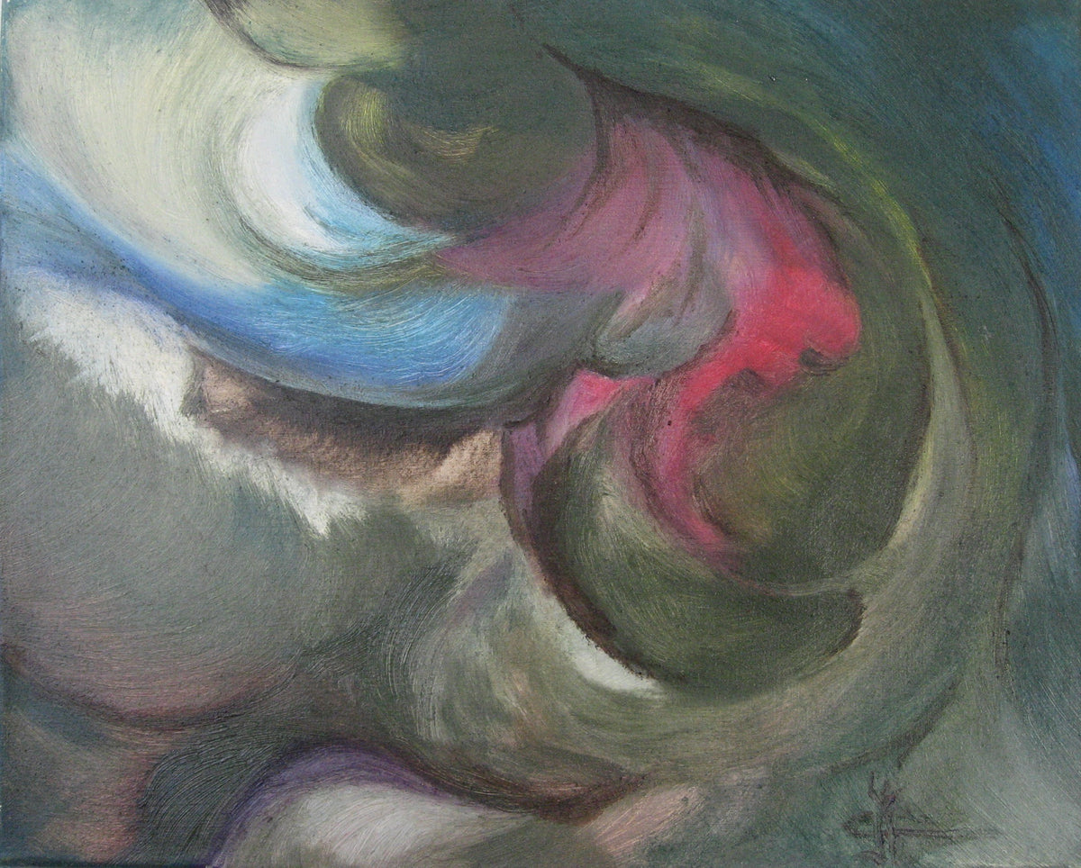 Abstractie in Zilver — origineel schilderij van Cees Korver, 30 × 24 cm