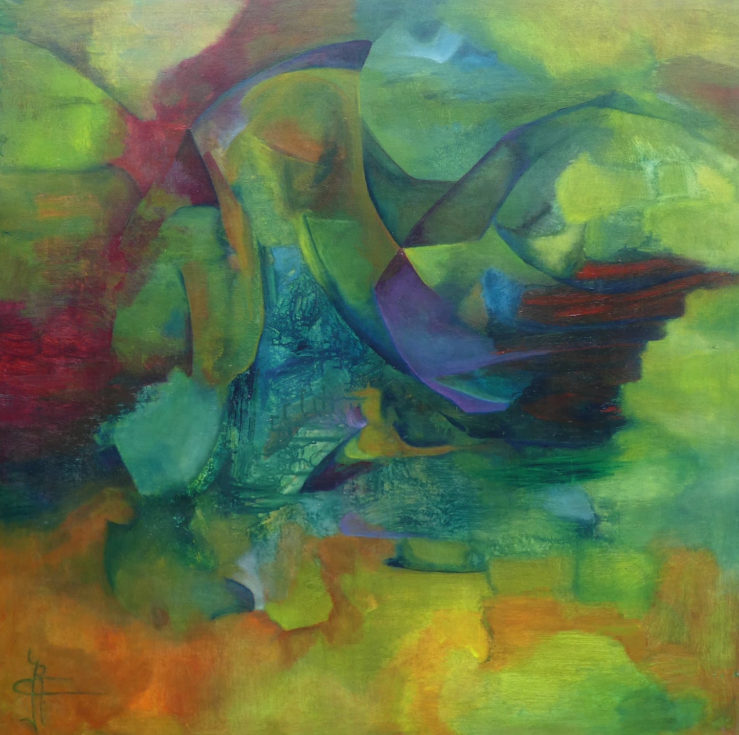 Balans in Chaos — origineel schilderij van Cees Korver, 100 × 100 cm