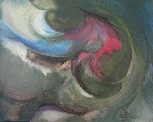 Abstractie in Zilver — origineel schilderij van Cees Korver, 30 × 24 cm