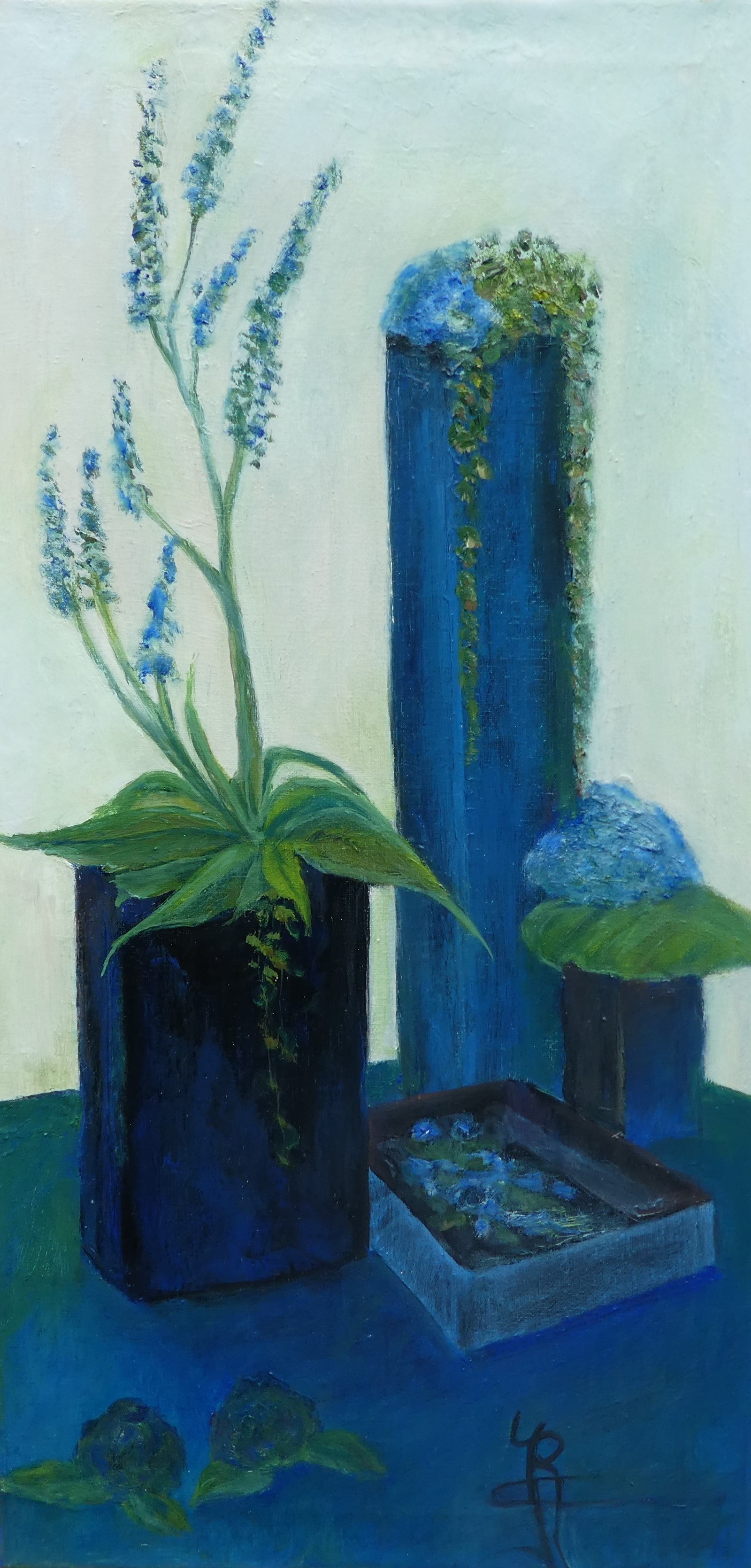 Rapsody in Blue — origineel schilderij van Cees Korver, 30 × 60 cm