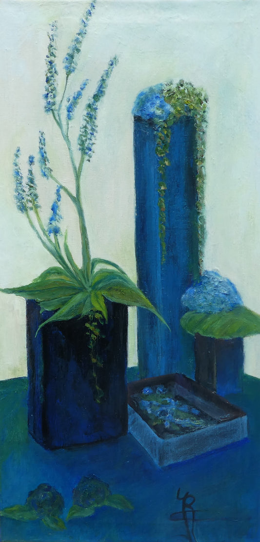 Rapsody in Blue — origineel schilderij van Cees Korver, 30 × 60 cm