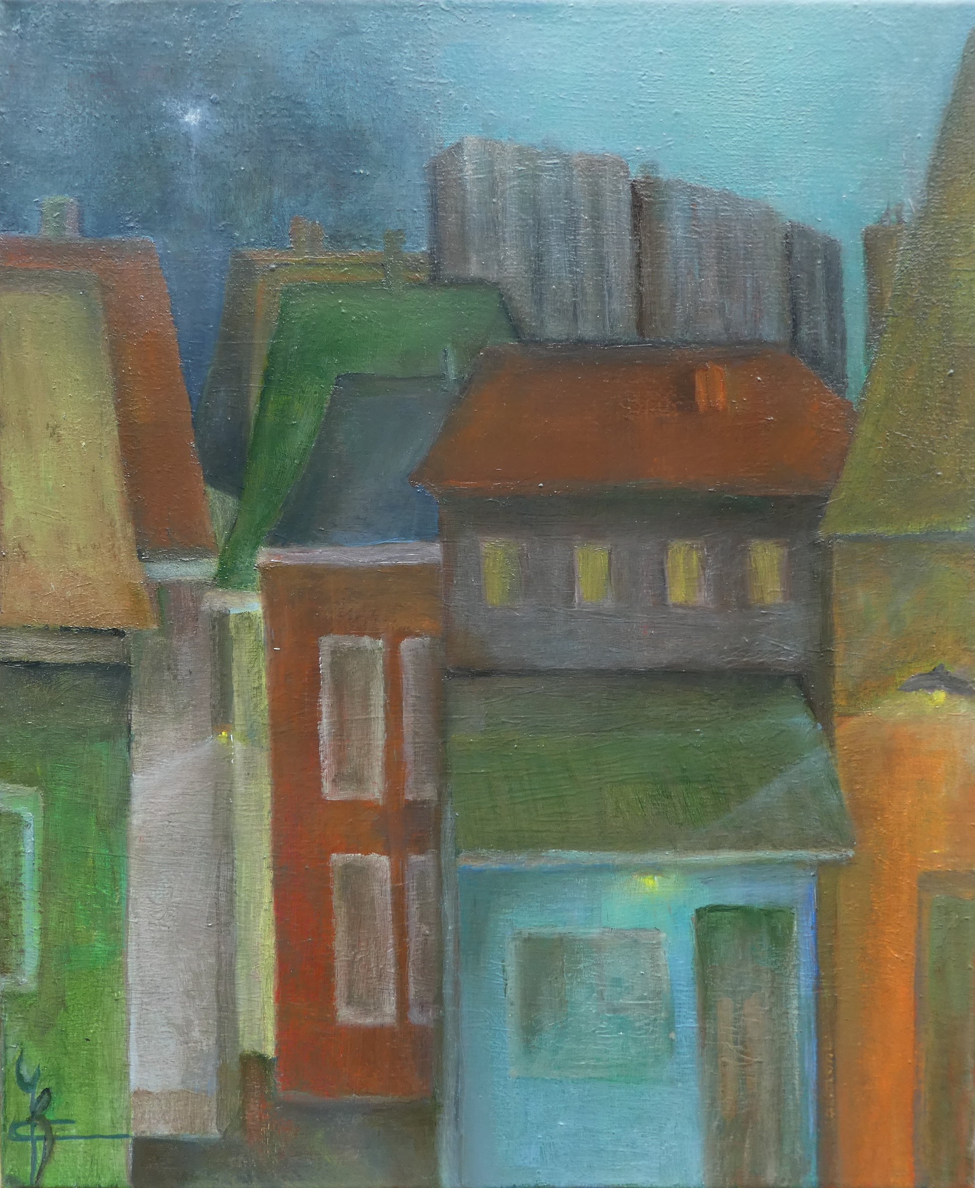 Oud en Nieuw — origineel schilderij van Cees Korver, 44 × 52 cm