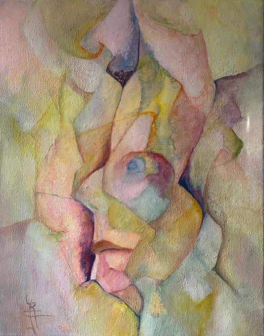 Verborgen Vrouw — origineel schilderij van Cees Korver, 66 × 83 cm