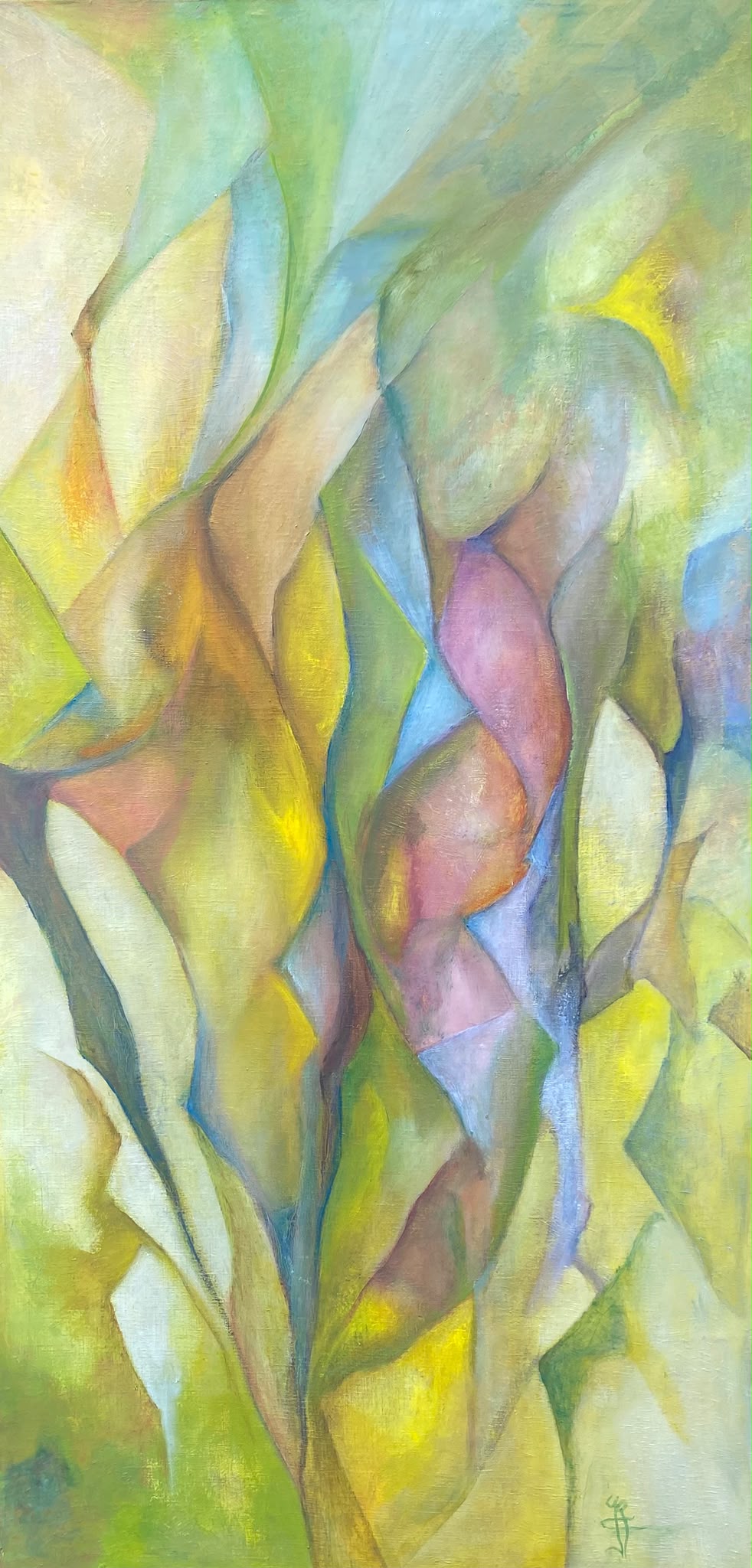 Geometrie van Gevoel — origineel schilderij van Cees Korver, 64 × 130 cm