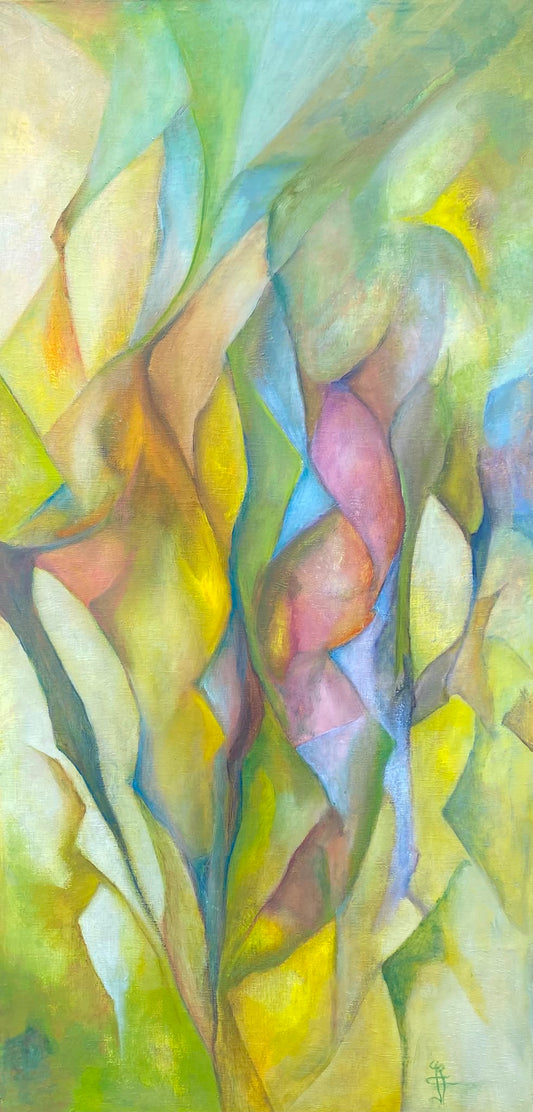 Geometrie van Gevoel — origineel schilderij van Cees Korver, 64 × 130 cm