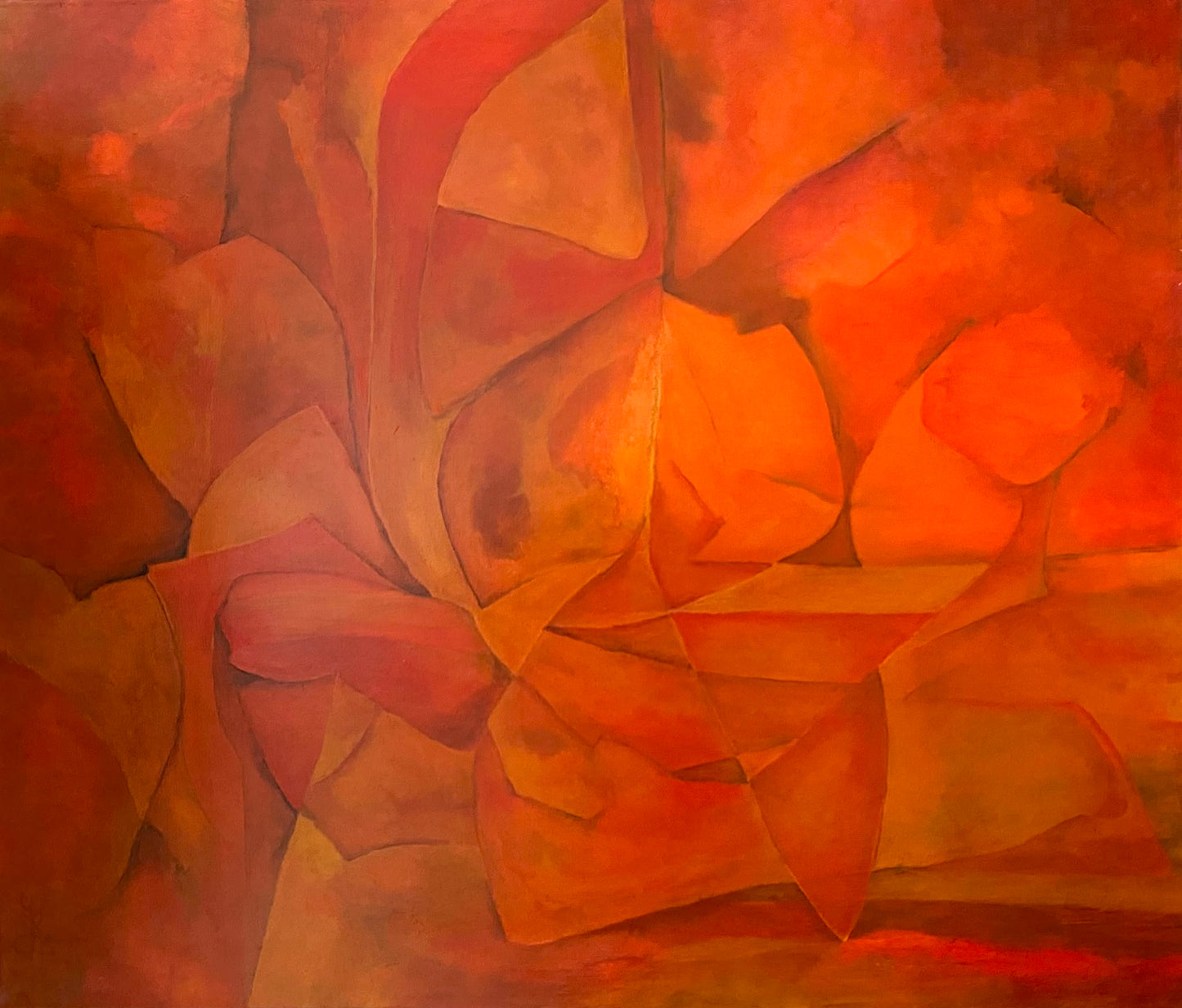 Dimensie in Oranje — origineel schilderij van Cees Korver, 118 × 100 cm