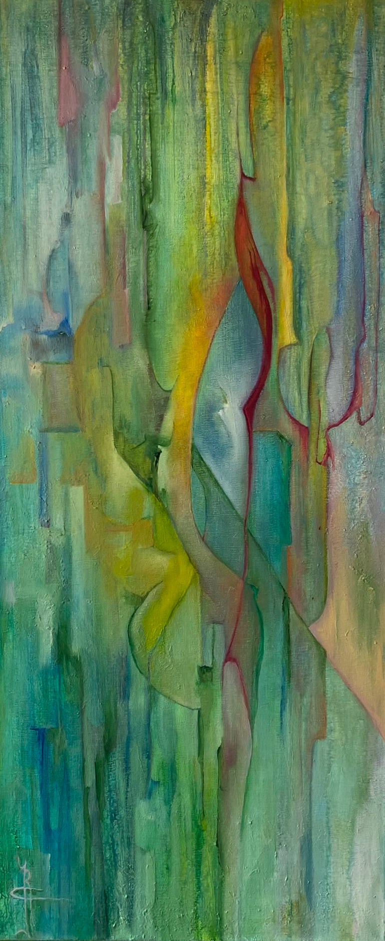 Vormen in Dialoog — origineel schilderij van Cees Korver, 55 × 130 cm