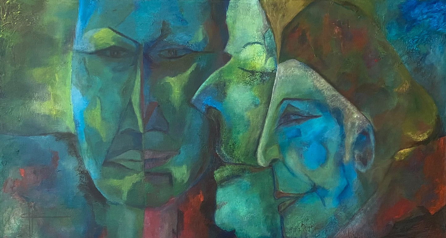 Drie-eenheid — origineel schilderij van Cees Korver, 100 × 55 cm