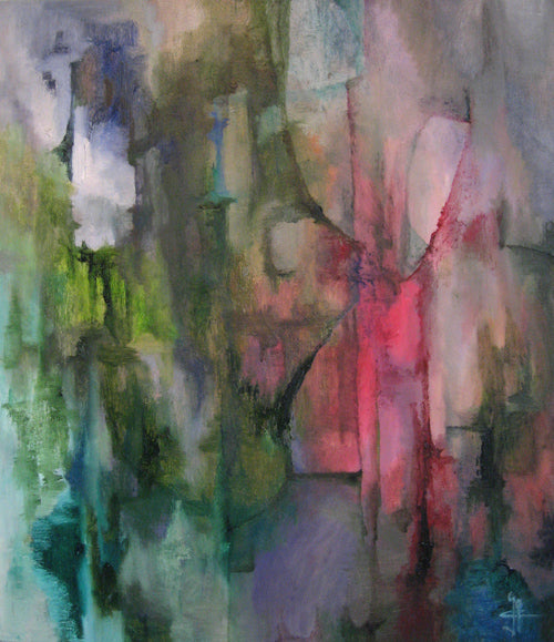 Bloem in Nevel — origineel schilderij van Cees Korver, 70 × 80 cm