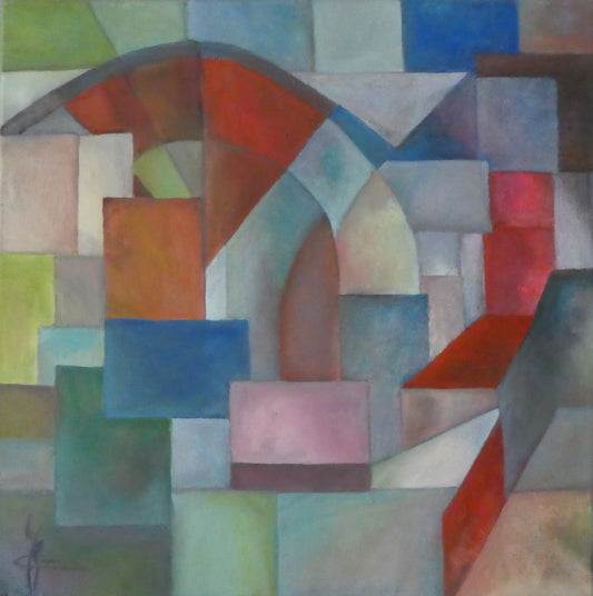 Bouwwerk — origineel schilderij van Cees Korver, 60 × 60 cm