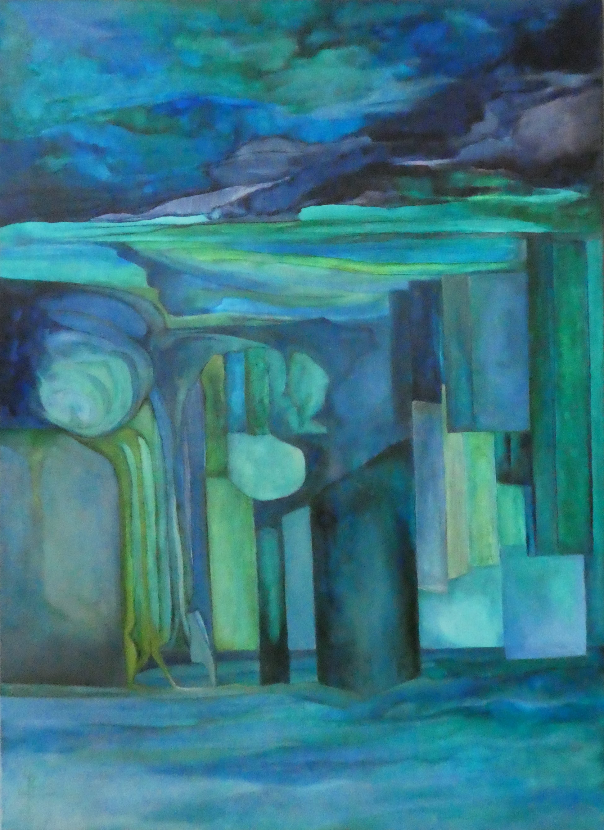 Ondergelopen Stad — origineel schilderij van Cees Korver, 105 × 145 cm