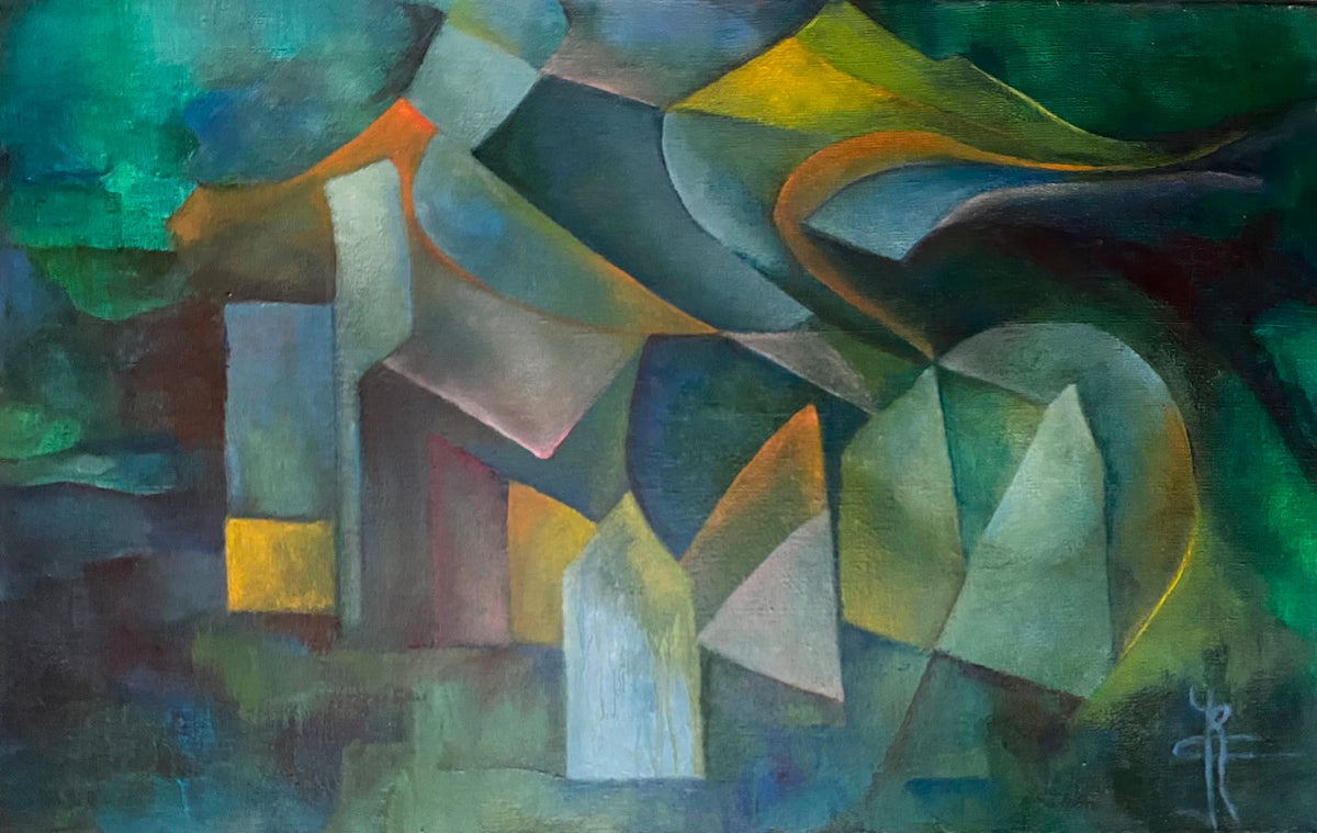 Nachtleven — origineel schilderij van Cees Korver, 72 × 45 cm