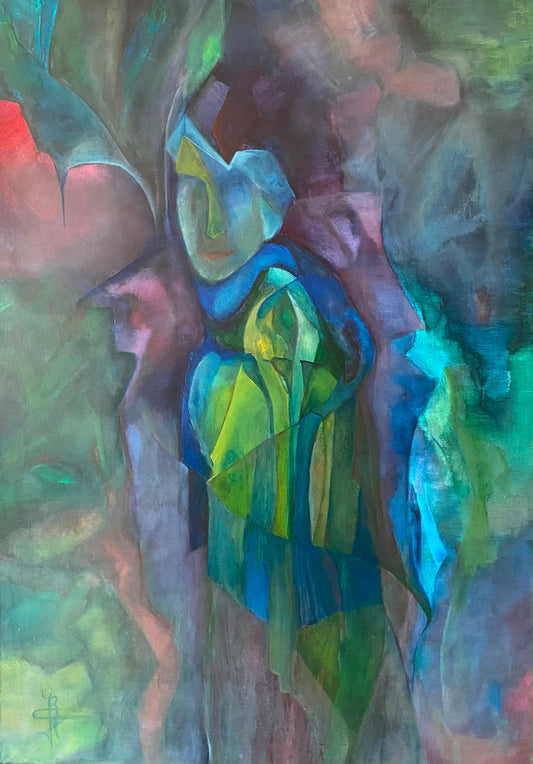 De Onbekende — origineel schilderij van Cees Korver, 32 × 128 cm