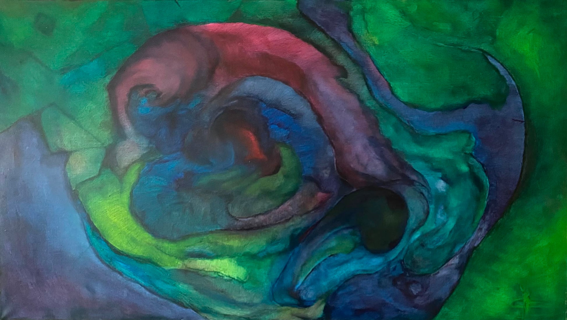 Baarmoeder — origineel schilderij van Cees Korver, 110 × 63 cm
