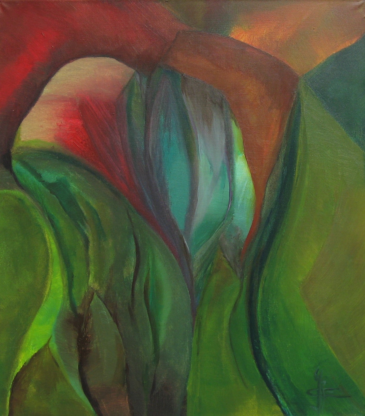 Ontluiking — origineel schilderij van Cees Korver, 54 × 62 cm