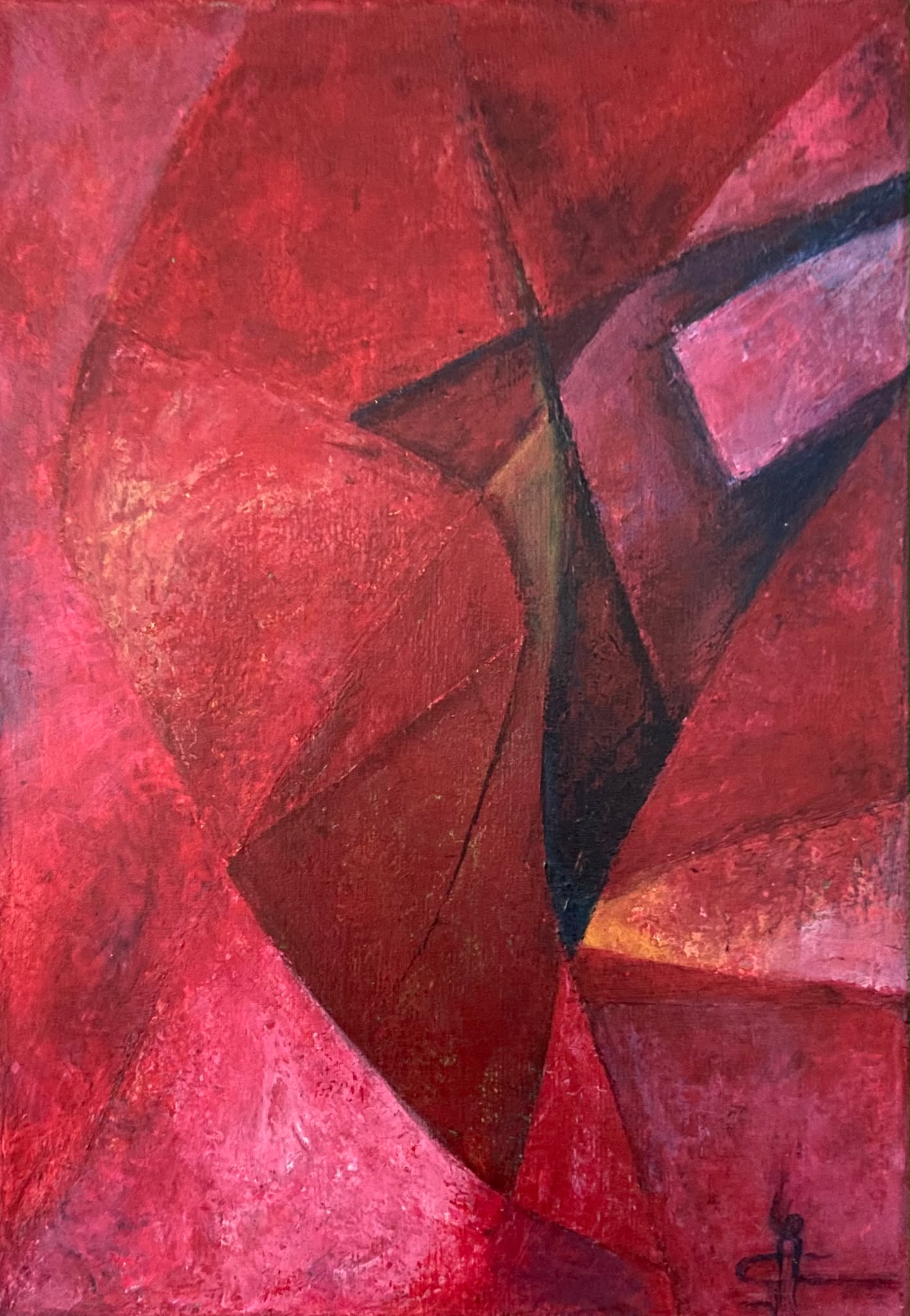 Vorm en Evolutie I — origineel schilderij van Cees Korver, 30 × 34 cm