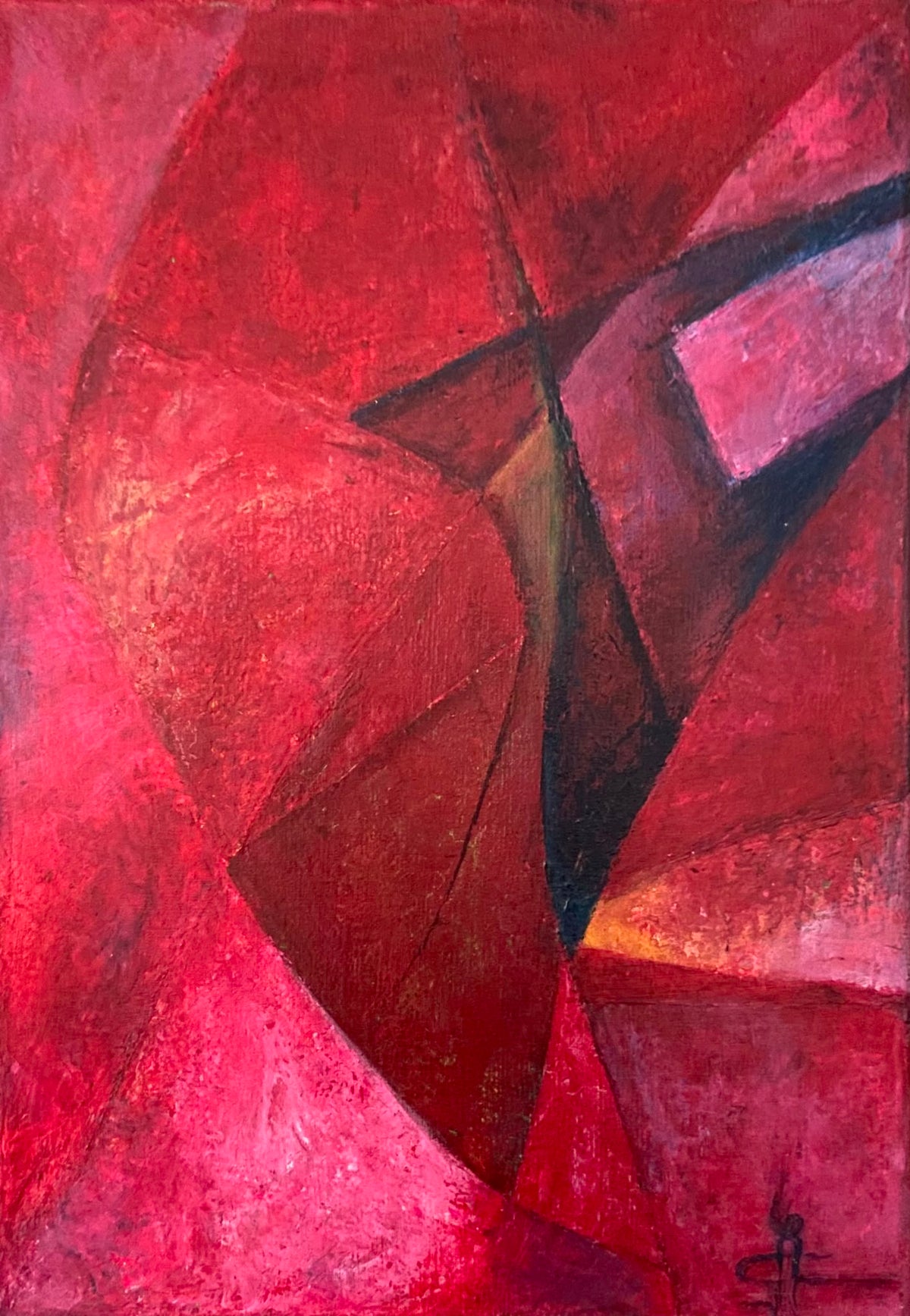 Vorm en Evolutie I — origineel schilderij van Cees Korver, 30 × 34 cm