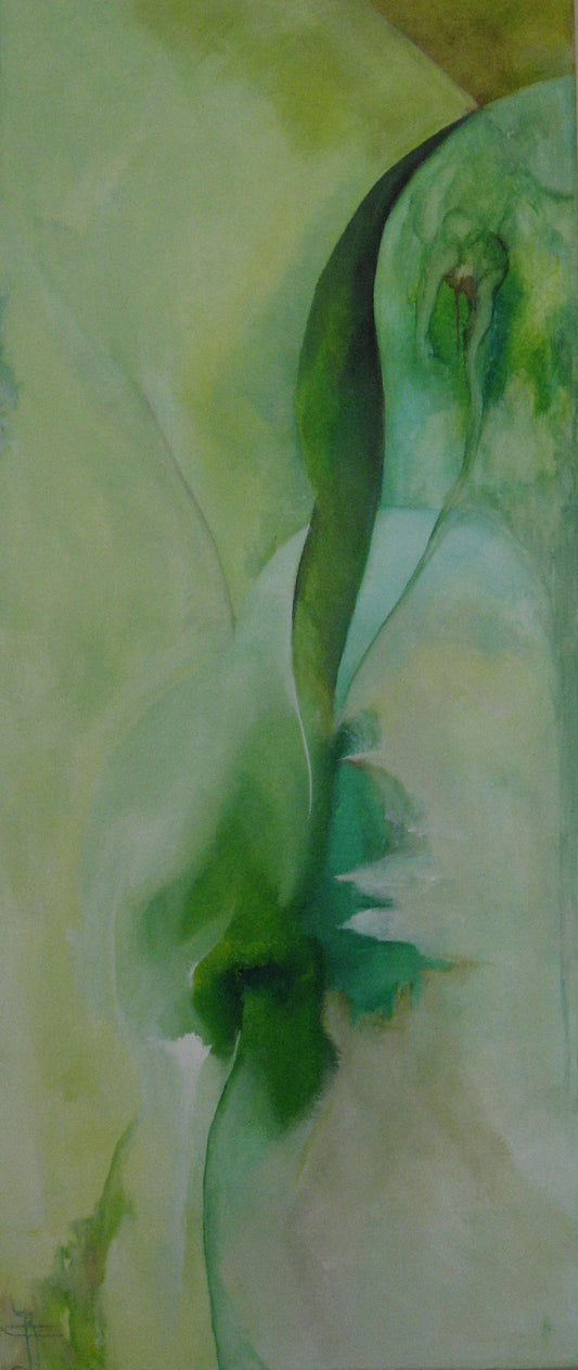 Lentegroen — origineel schilderij van Cees Korver, 55 × 130 cm
