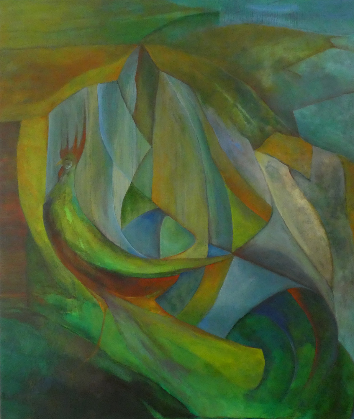 Haan — origineel schilderij van Cees Korver, 100 × 112 cm