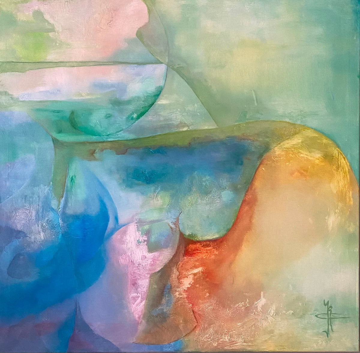 Vierkant Evenwicht — origineel schilderij van Cees Korver, 100 × 100 cm
