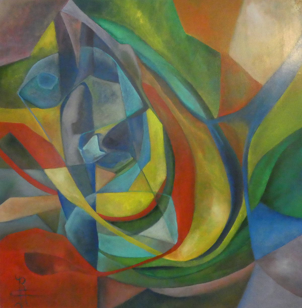 Toeval en Structuur — origineel schilderij van Cees Korver, 85 × 85 cm