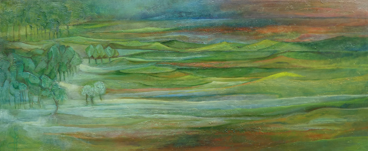 Zonder Grenzen I — origineel schilderij van Cees Korver, 130 × 55 cm