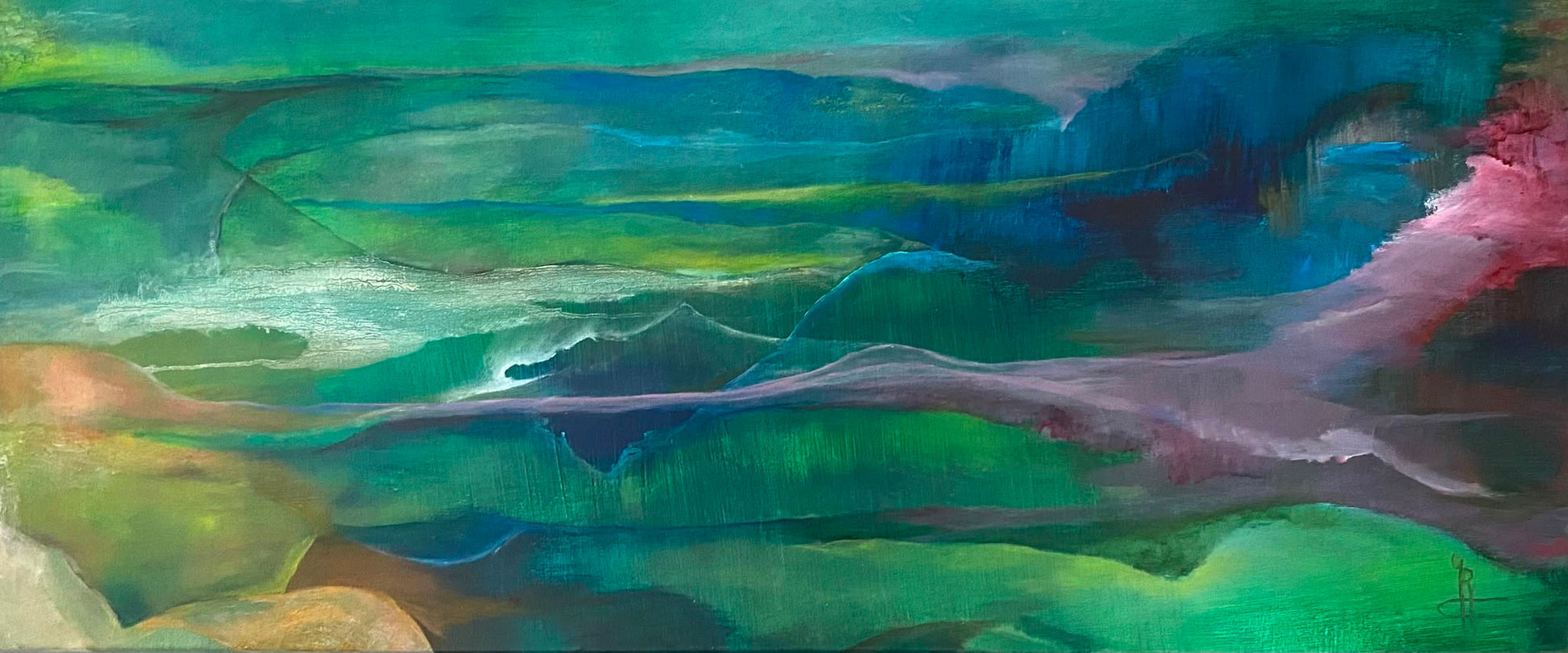 Zonder Grenzen II — origineel schilderij van Cees Korver, 130 × 55 cm