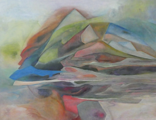 Origineel schilderij nr. 17 door Cees Korver – abstract landschap in pastelkleuren – 104x134 cm – acryl op doek – te koop