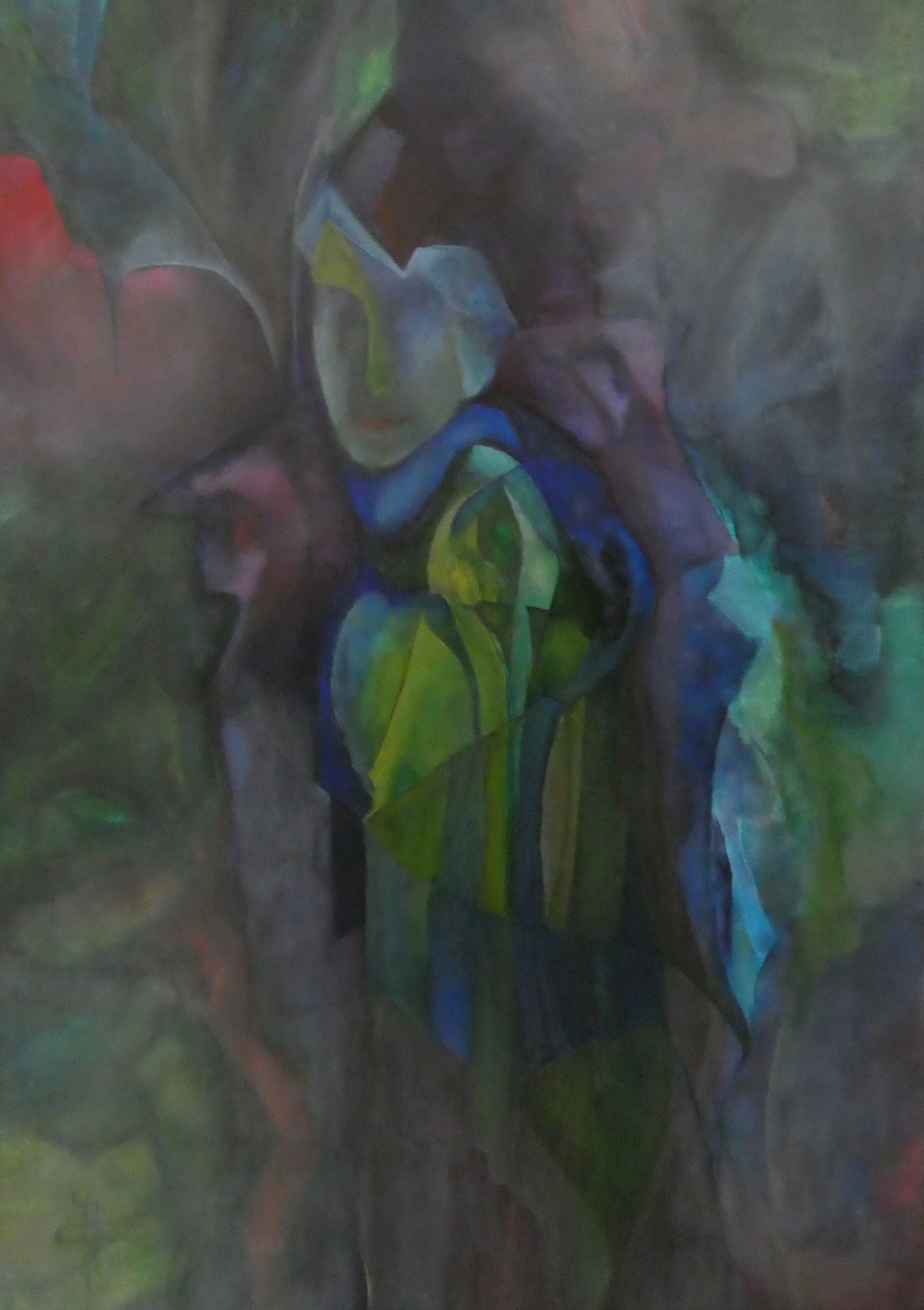 Origineel schilderij nr. 31 door Cees Korver – figuratief expressief in grijs, blauw en groen – 90x128 cm – olie op doek – te koop